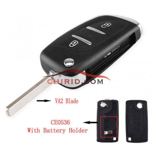 Modified Citroen replacement key shell with 2 button with VA2T blade