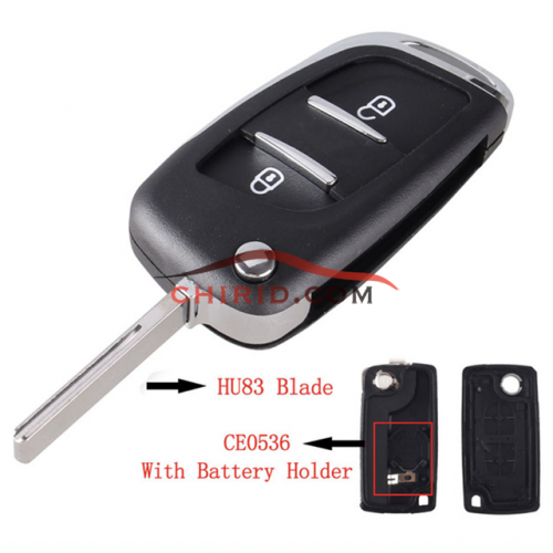 Modified  Citroen replacement key shell with 2 button with HU83 blade