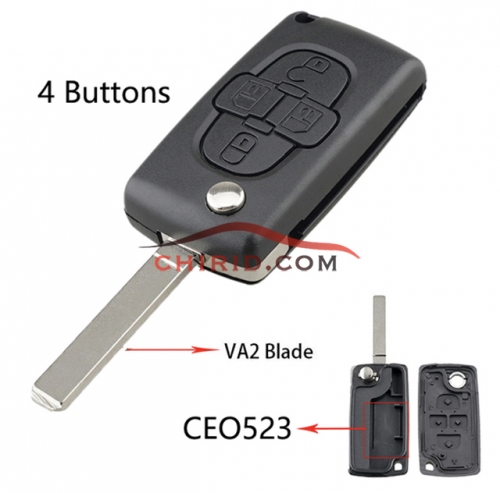 Citroen 307 4 button remote key blank without battery place the model is VA2-SH4-no battery place