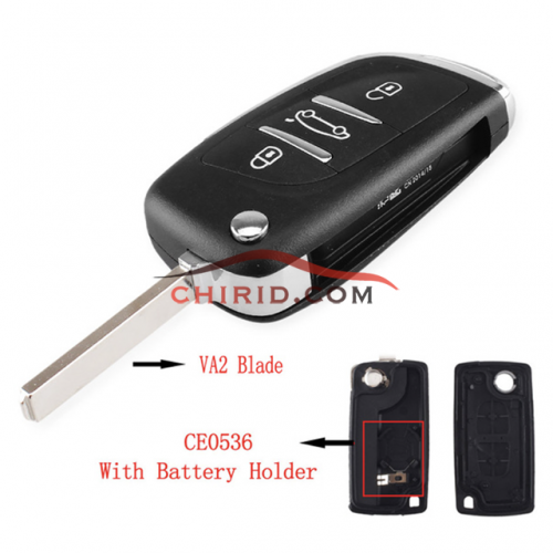 Modified  Citroen replacement key shell with 3 button with VA2T blade