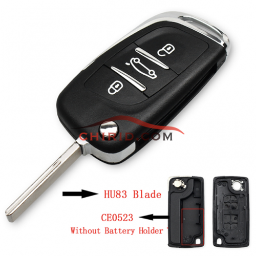Modified  Peugeot replacement key shell with 3 button with HU83 blade Without battery clip