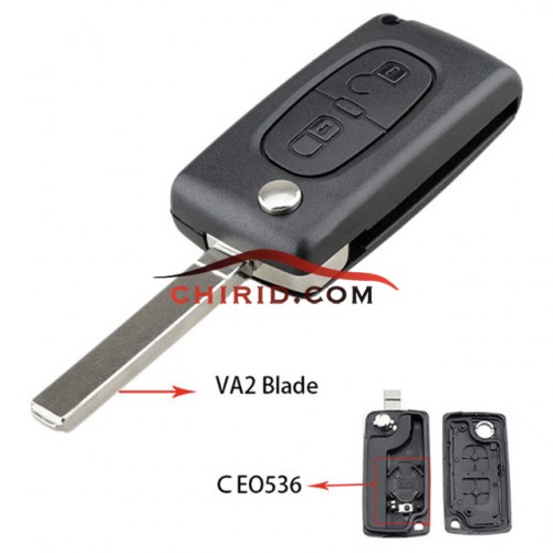 Peugeot 307 2 buttons  flip key shell  genuine factory high quality the blade is VA2 model -"VA2-SH2- with battery place"