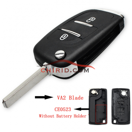 Modified  Peugeot replacement key shell with 2 button with VA2T blade Without battery clip