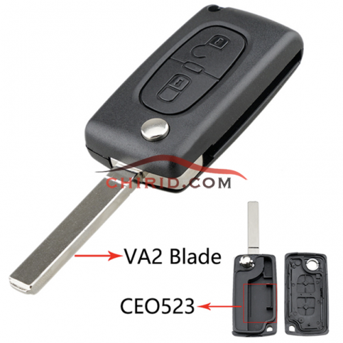 Peugeot 307 2 buttons  flip key shell  genuine factory high quality the blade is VA2 model -"VA2-SH2-no battery place"