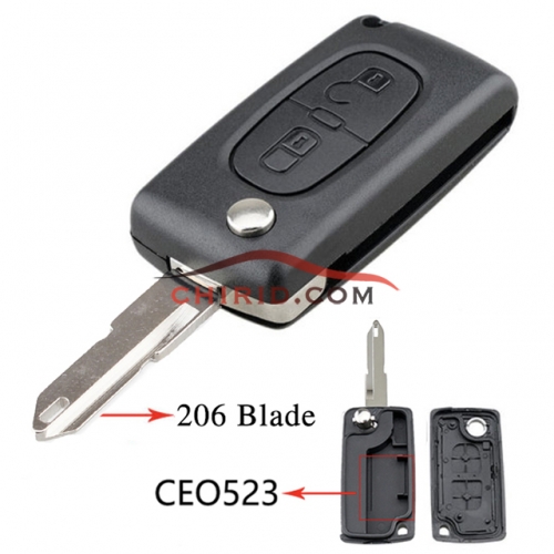 Citroen 206 2 button flip remote key shell the blade is 206 blade without battery place