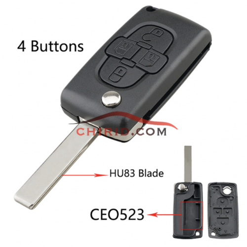 Peugeot 407  4 button remote key blank without battery  holder the model is HU83-SH4-no battery place