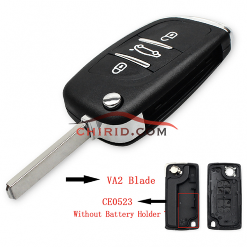 Modified  Peugeot replacement key shell with 3 button with VA2 blade Without battery clip