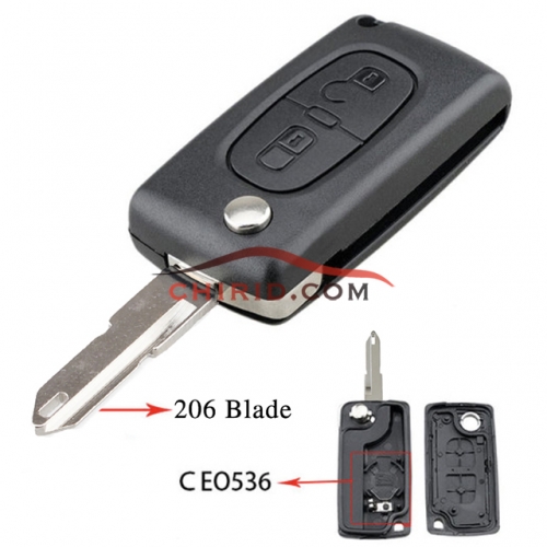 Citroen 206 2 button flip remote key shell the blade is 206 blade with battery place