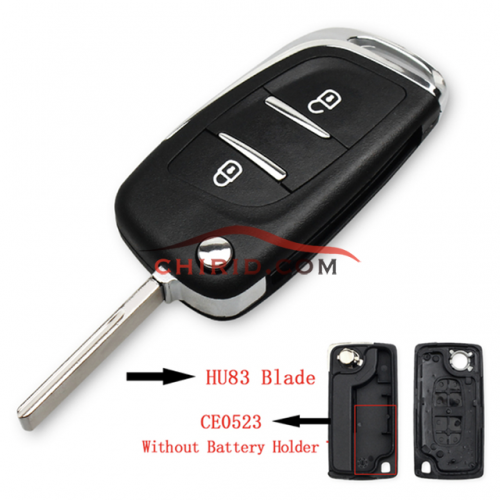 Modified  Peugeot replacement key shell with 2 button with HU83 blade Without battery clip