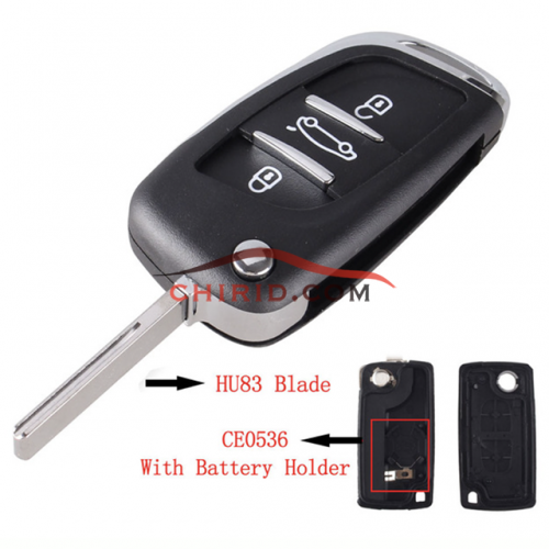 Modified  Peugeot replacement key shell with 3 button with HU83 blade