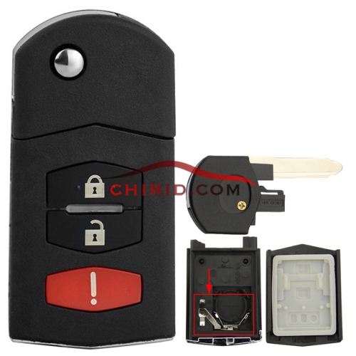 Mazda 2+1 button remote key case with T-shaped battery clamp