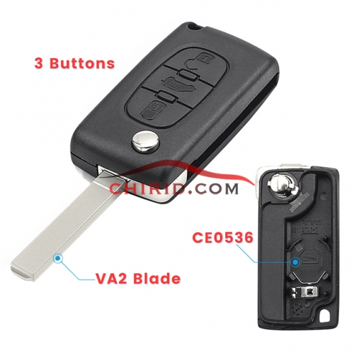Fiat 3 buton remote key blank with battery VA2 blade