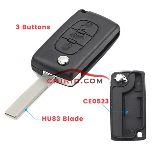 Fiat 3 buton remote key blank without battery HU83 blade