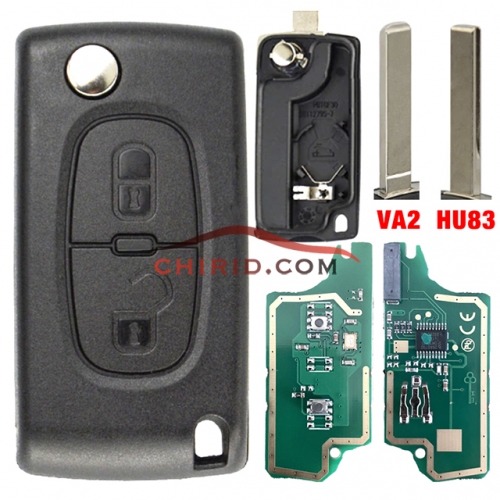 Peugeot 2 Button Flip  Remote Key with 46 chip ASK model  with VA2 and HU83 blade , PCF7961 chip , ​​​​​​​please choose the key blade