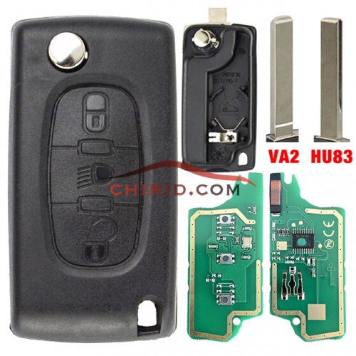 Citroen 3 Button Flip Remote Key with 46 chip PCF7961 chip ASK model with VA2 and HU83 blade, Light button , please choose the key blade