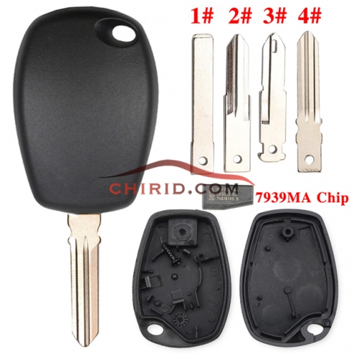 Renault transponder key blank with Original 7939MA chip with Hu136 blade， with 4 types blade, please choose it.