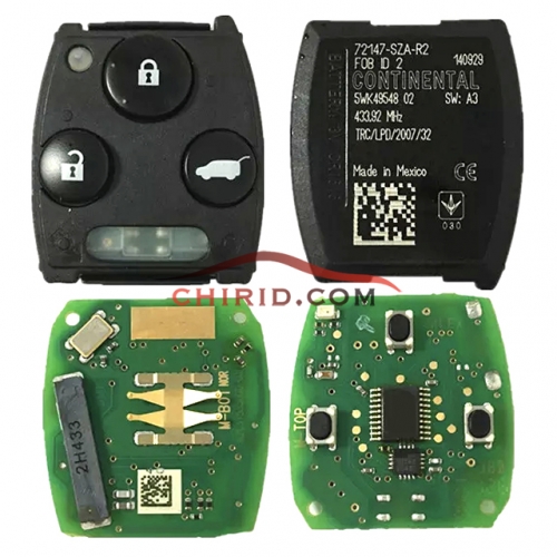 FCCID:72147-SZA-R2 Original 3 buttons Honda Pilot key with 433mhz pcf7941A chip