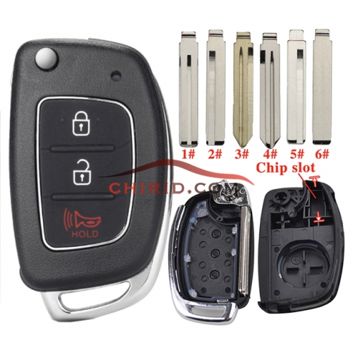 Hyundai 2+1 button remote key blank with 6 types key blade, please choose which type you need?