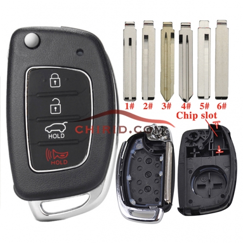 Hyundai 3+1 button remote key blank with car button with 6 types key blade, please choose which type you need?