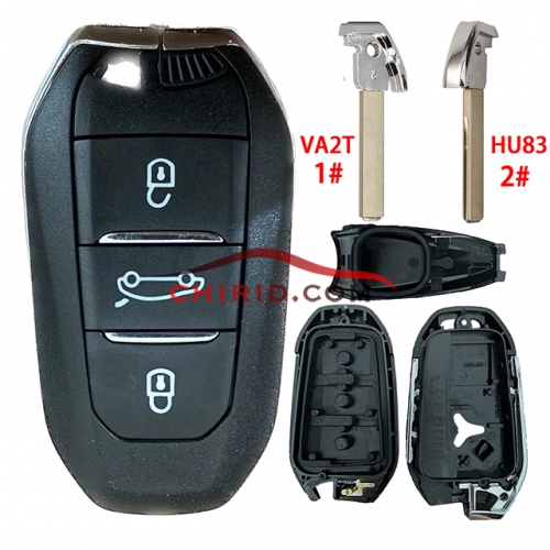 New 2020 year Peugeot 3 button remote key blank with VA2 or HU83 blade with logo or no logo