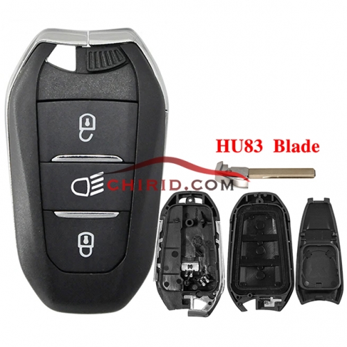 Peugeot 3 button remote key blank with Hu83 blade without logo  with light buttons