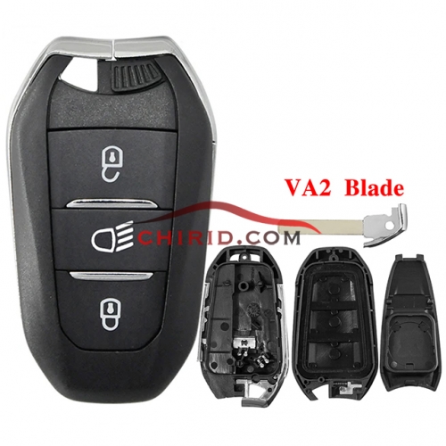 Peugeot 3 button remote key blank with VA2 blade without  logo with light buttons
