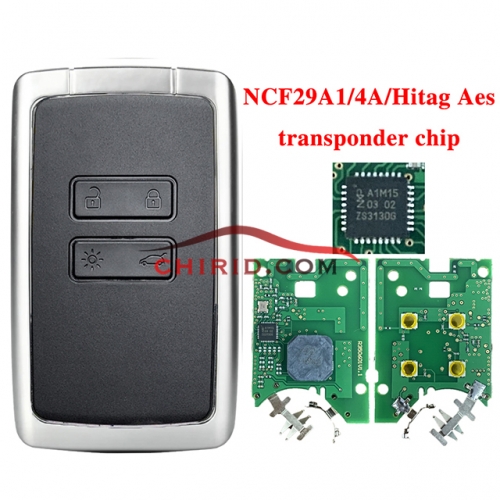 Aftermarket Renault keyless card for Megane4 with 4button NCF29A1/4A/Hitag Aes chip -434mhz   no logo