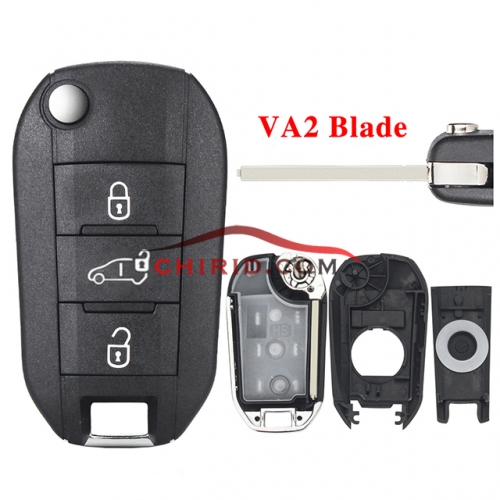 Peugeot 208 2008 301 308 508 RCZ, Citroen C-Elysee, C4-Cactus key shell with Va2 blade with logo or no logo