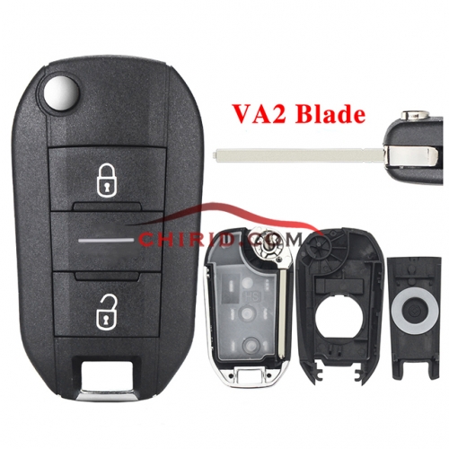 Peugeot 208 2008 301 308 508 RCZ, Citroen C-Elysee, C4-Cactus key shell with Va2 blade with logo or no logo