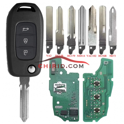 Renault 3 Button flip remote PCF7961 chip-434MHZ FCCID:CWTWB1G767   for Renault Captur/Megane 3