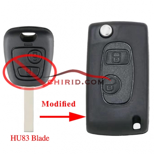 Peugeot modified key shell with HU83 blade