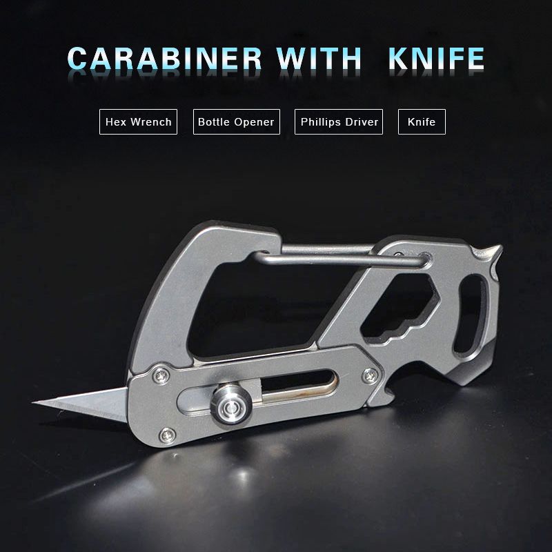 Titanium carabiner with knife