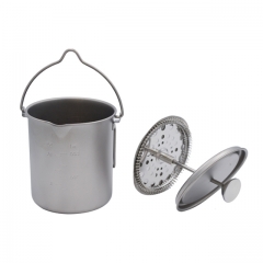 French Coffee Mug 750ml Single Wall Titanium Mug with Stainless Steel Filter for Outdoor Camping