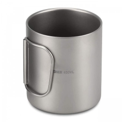 OEM Ultralight Mug Drinking Cup Double Walled Titanium Cup With Folding Handle