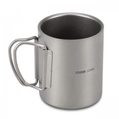 OEM Ultralight Mug Drinking Cup Double Walled Titanium Cup With Folding Handle