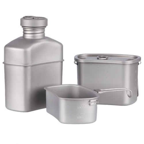 Aerospace Grade Titanium Cookware Pot 750ml and 400ml Stackable Pan Cups Premium Canteen Sets