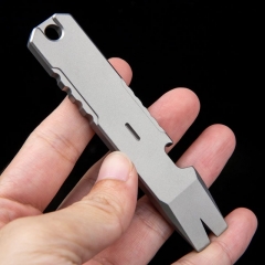 JXT Factory Price Portable Titanium Pry Bar Keychain Metal EDC Multi-tool with Bottle Opener for Camping