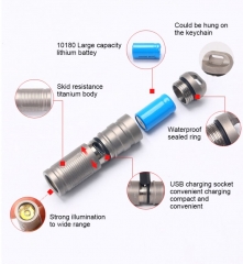 Camping high power waterproof USB charger LED rechargeable titanium flashlight with belt clip