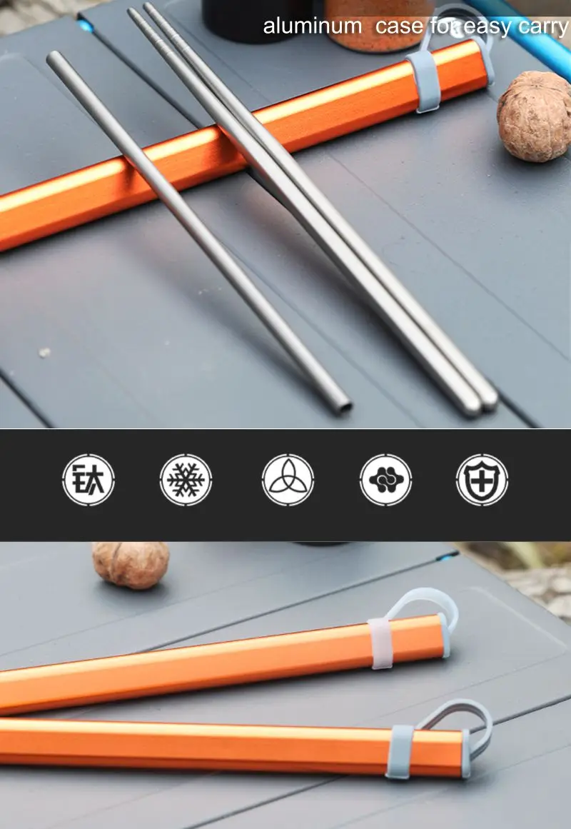 wholesale reusable ultralight titanium round chopsticks with aluminium case