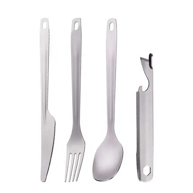 Travel Metal Spoon Spork Knife Fork Titanium Tableware Camping Cutlery Fork Spoon Set With Case