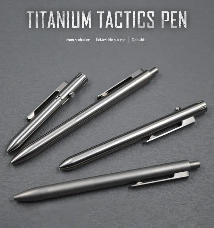 Luxury Executive Cool Retractable Titanium Slim Writing Ballpoint Pens Ink Refillable Pocket EDC