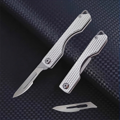 Folding Titanium Alloy EDC Outdoor Unpacking Pocket Knife Replaceable Blades Small Keychain Knife with Stainless Steel Blade