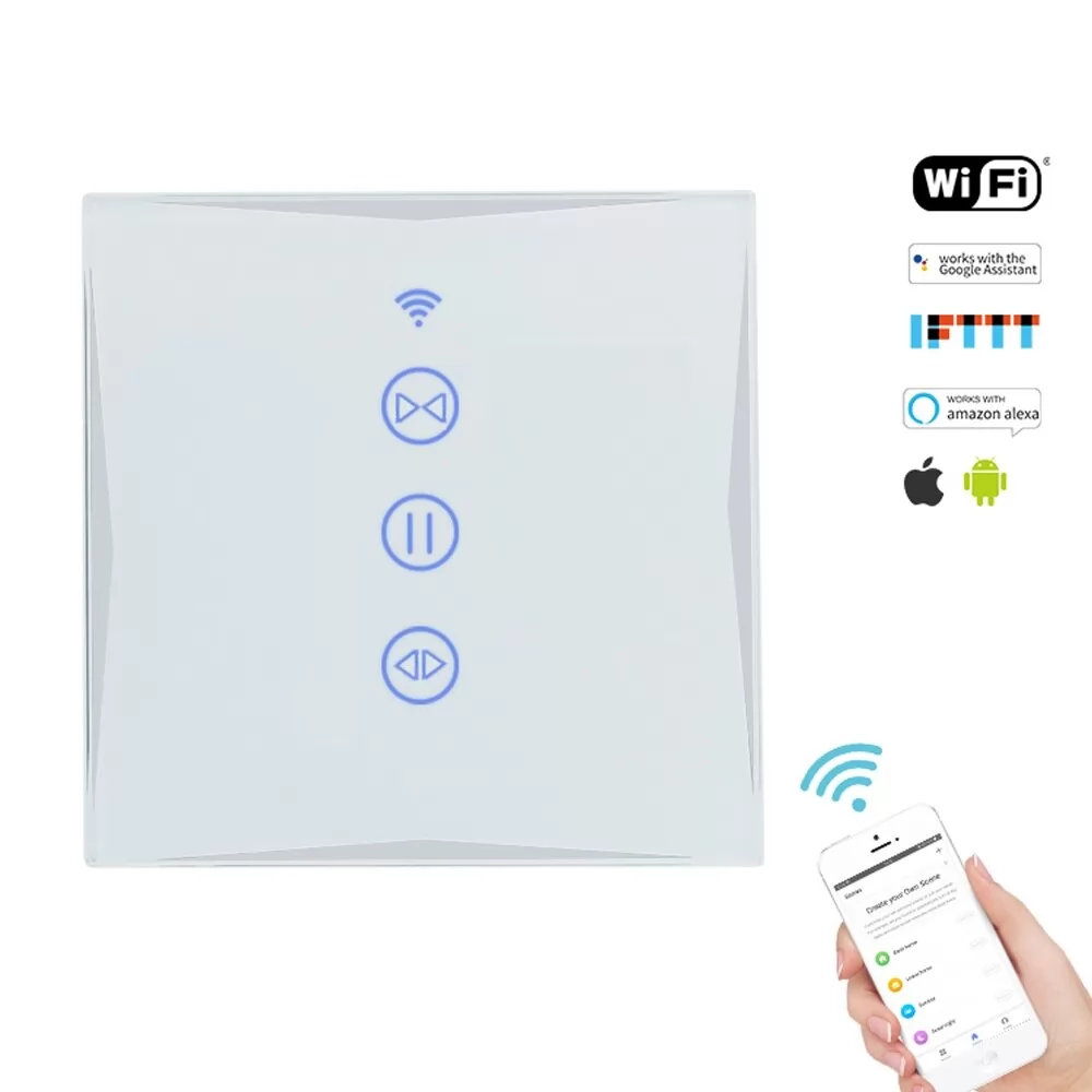Curtain Switch Smart Home Wireless Wifi Module,EU/UK Style White Glass Touch Screen,Amazon Echo Alexa Voice Control
