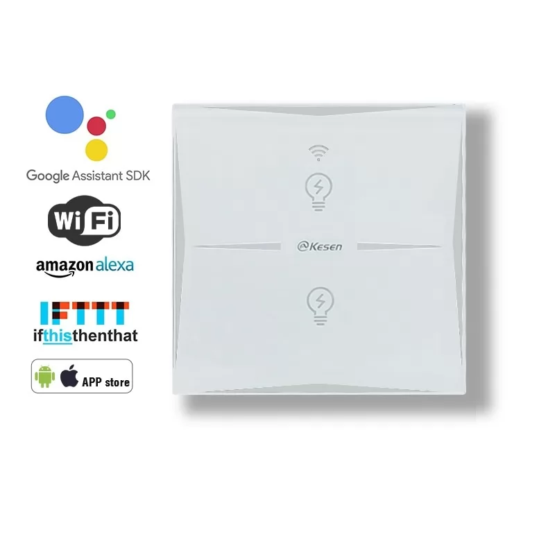 Smart Wall Light Touch Switch EU White Pearl Crystal Glass 2 Gang 1 Way