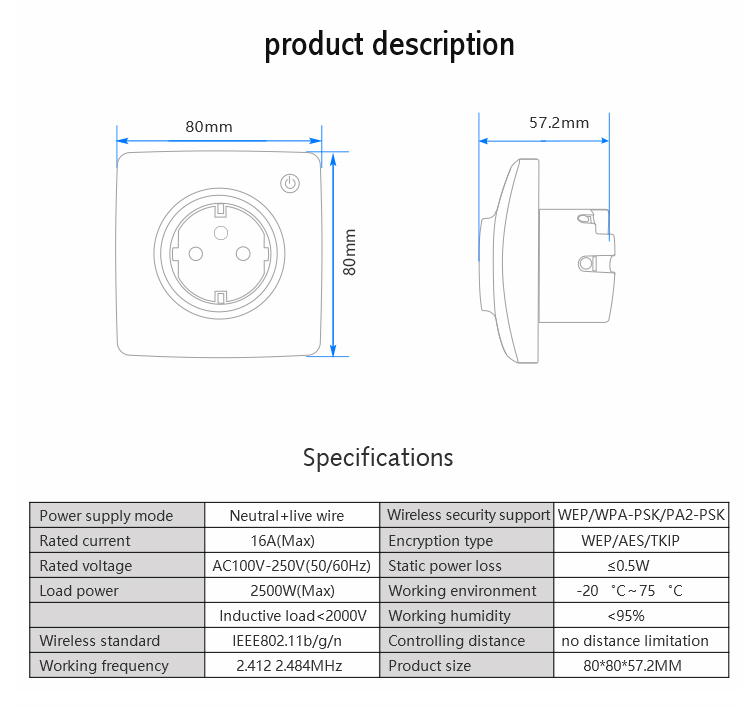 Smart Wall Socket KS-622 European France Physical Keys Power On And Off Wifi  Tuya Smart Remote Control