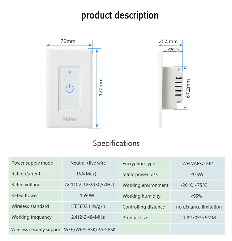 KS-602 US Wireless Smart Light Switch,15A US standard,Home Automation,Smart  Home and Remote Wifi Control,ETL Certificate