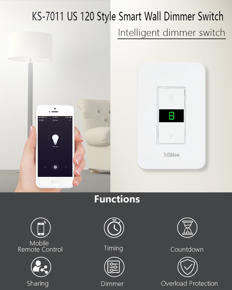 Wifi Led Dimmer Switch US Digital Touch Light Switch Tuya Smart Life Milfra