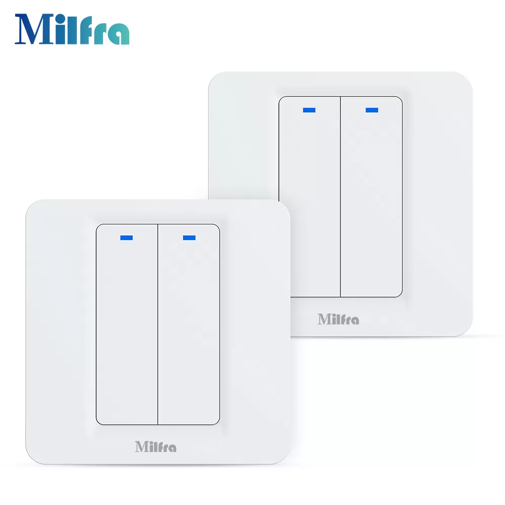 Milfra EU Smart WiFi control switch wall light switch 2 gang switch work for Amazon Alexa (2 Pack)