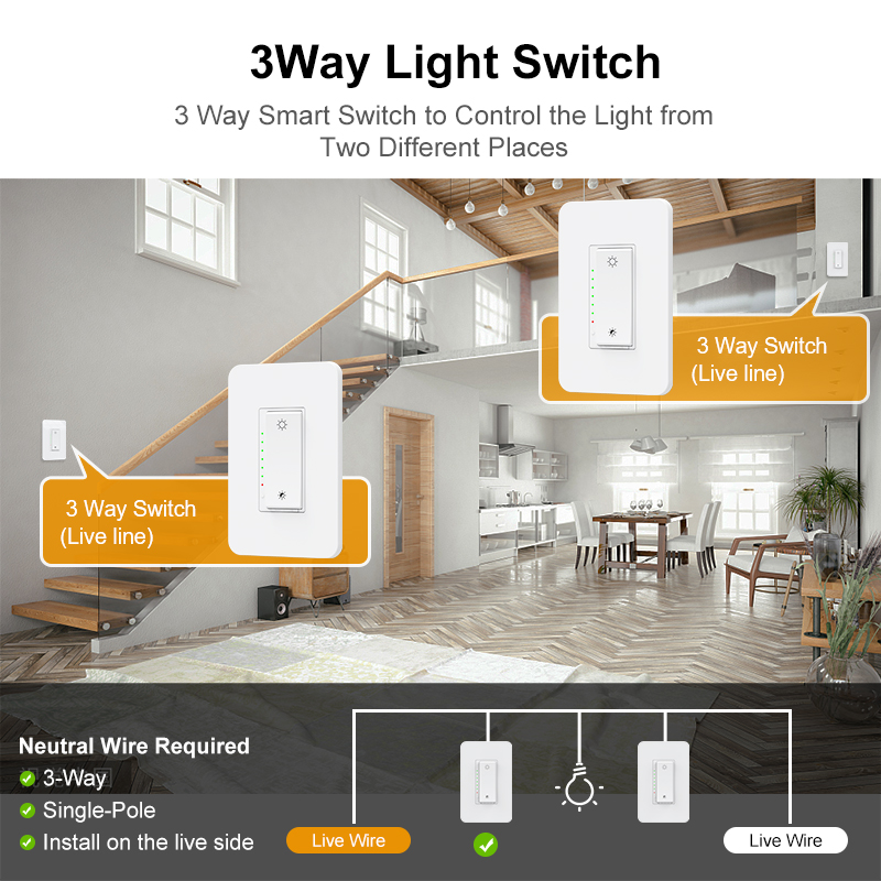 Milfra Wifi Led Dimmer Switch US Digital Touch Light Switch Tuya Smart Life  2 Packs