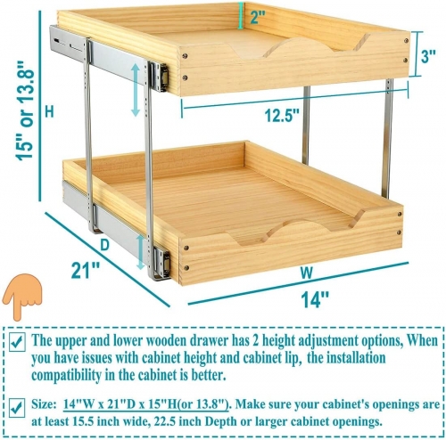 VEVOR 14W x 21D Pull Out Cabinet Organizer, Heavy Duty Slide Out Pantry  Shelves, Chrome-Plated Steel Roll Out Drawers, Sliding Drawer Storage for  Home, Inside Kitchen Cabinet, Bathroom, Under Sink